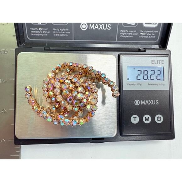 Vintage 1950s Atomic Swirl Brooch Aurora Borealis Rhinestone Galaxy Pin - Picture 9 of 9